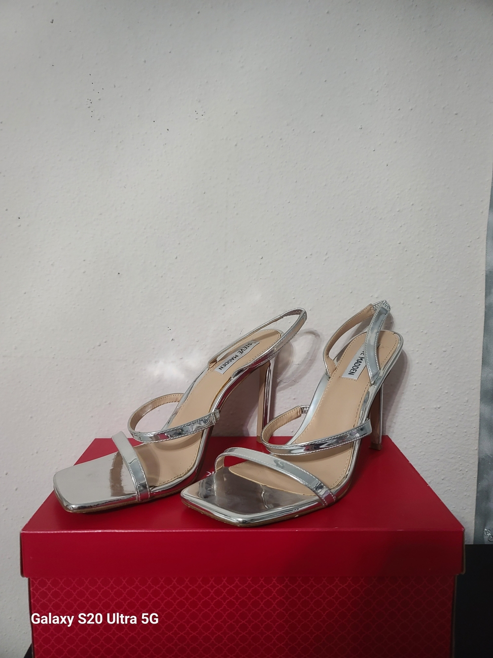 Steve Madden Silver Metallic Strappy High Heel Sandals